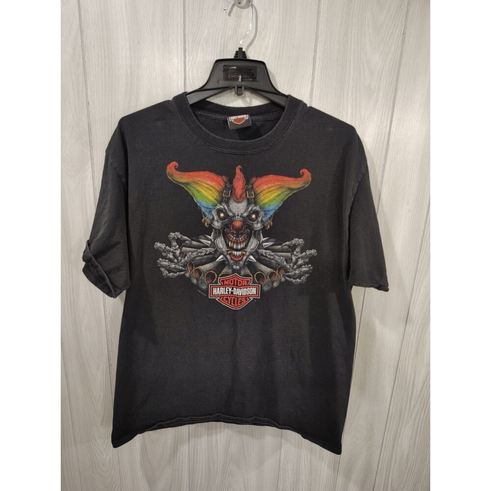 Harley Davidson Graphic T-Shirt Clown Skull Sioux City Iowa Size L Biker Retro
